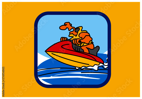 Recreation, sports and active pastime. Man on jet ski in the sea. Vector drawing for  illustrations.