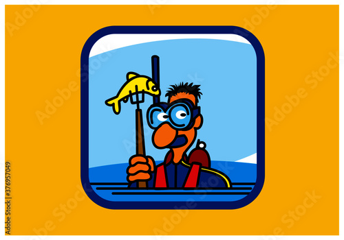 Recreation, sports and active pastime. spear fishing. diving. Vector drawing for  illustrations.