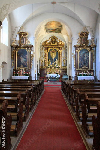 Innenansicht der Klosterkirche auf dem Kreuzberg, Unterfranken, Bayern, Deutschland, Europa