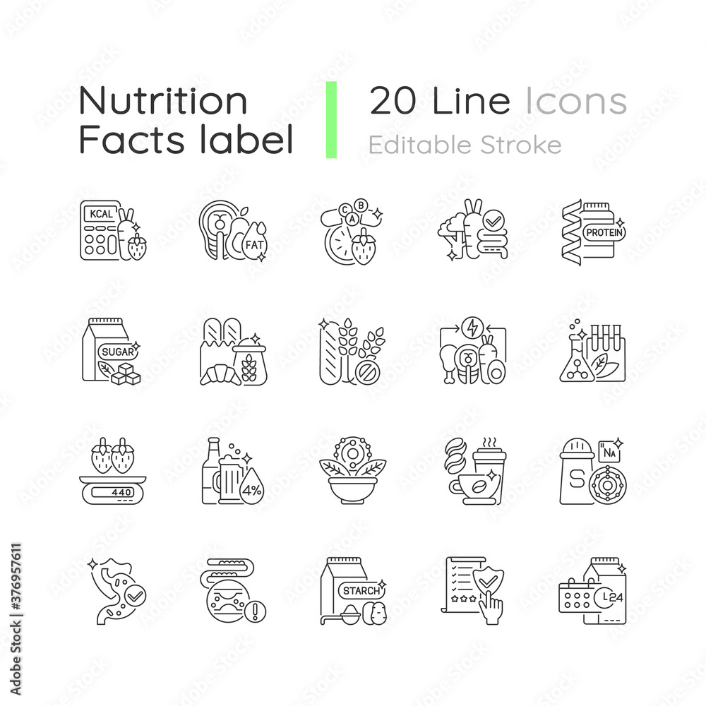 Fotografie Healthy eating linear icons set