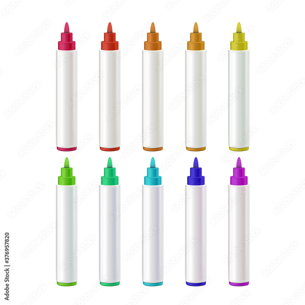 Marker Pens Stationery Accessories Set isolated illustration Marker Pens Stationery Accessories Set isolated illustration