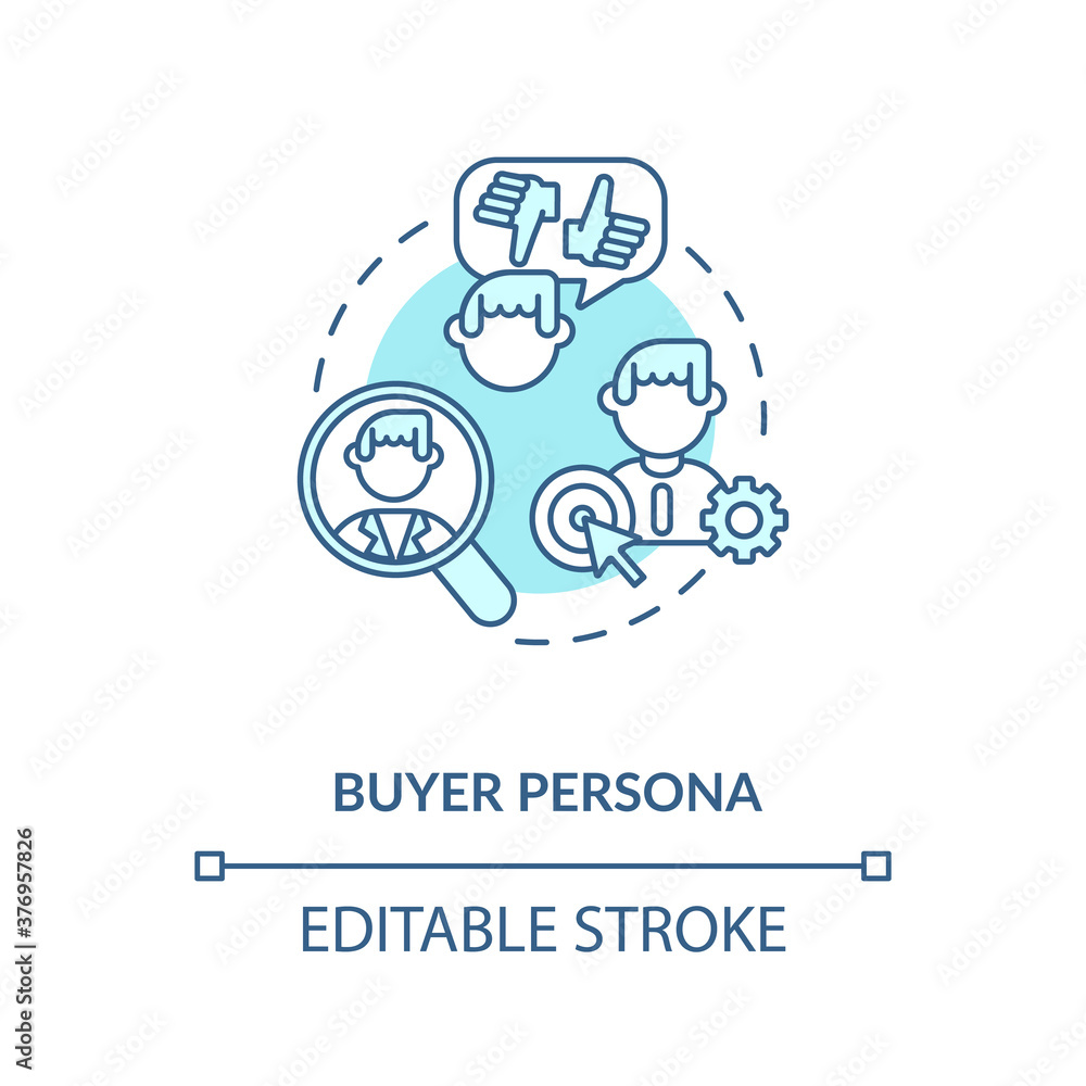 Buyer persona concept icon. Social network audience. Target customer idea thin line illustration. Customer base analysis. Vector isolated outline RGB color drawing. Editable stroke Buyer persona concept icon. Social network audience. Target customer idea thin line illustration. Customer base analysis. Vector isolated outline RGB color drawing. Editable stroke