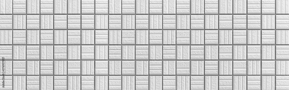 Obraz premium Panorama of White Line Mosaic Wall Tiles texture and seamless background