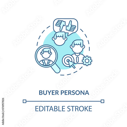 Buyer persona concept icon. Social network audience. Target customer idea thin line illustration. Customer base analysis. Vector isolated outline RGB color drawing. Editable stroke