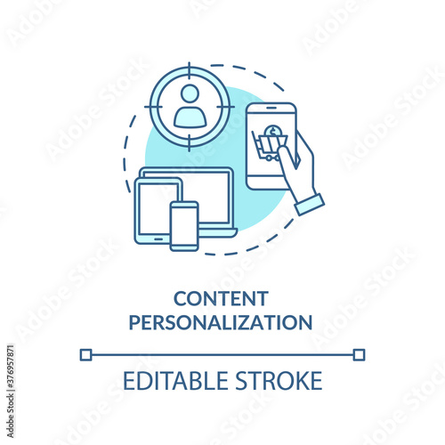 Content personalization concept icon. Digital marketing campaign idea thin line illustration. Online shopping. Targeting process. Vector isolated outline RGB color drawing. Editable stroke