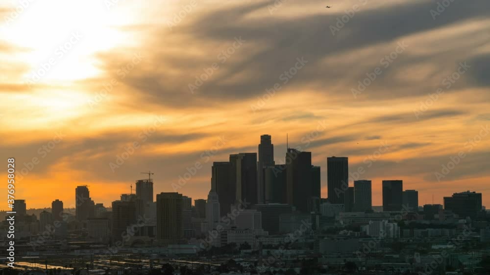 Timelapse day to night transition of downtown Los Angeles Skyline Timelapse day to night transition of downtown Los Angeles Skyline