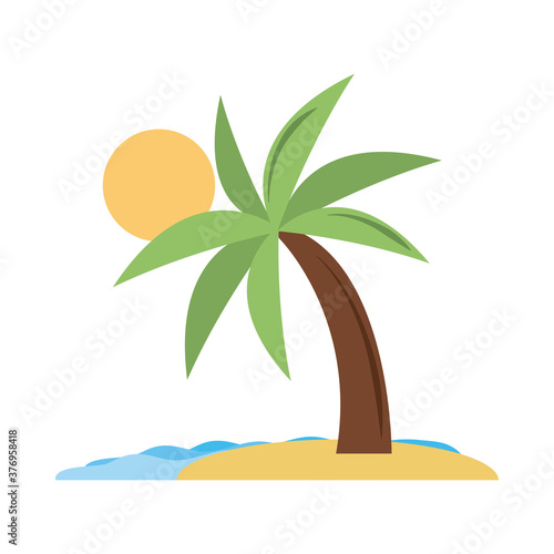 summer vacation travel, tropical island palm sand sea and sun flat icon style