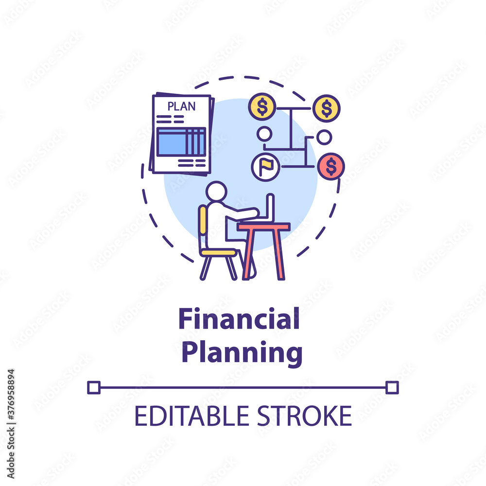 Financial planning concept icon. Budget increasing goal. Earnings multiplier. Money education idea thin line illustration. Vector isolated outline RGB color drawing. Editable stroke