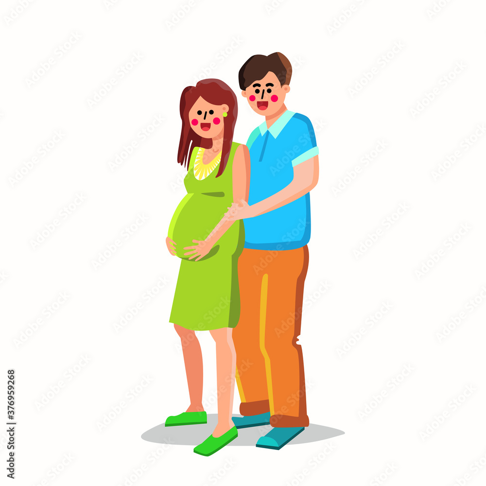 Pregnant Woman Embracing Man Happy Family Vector