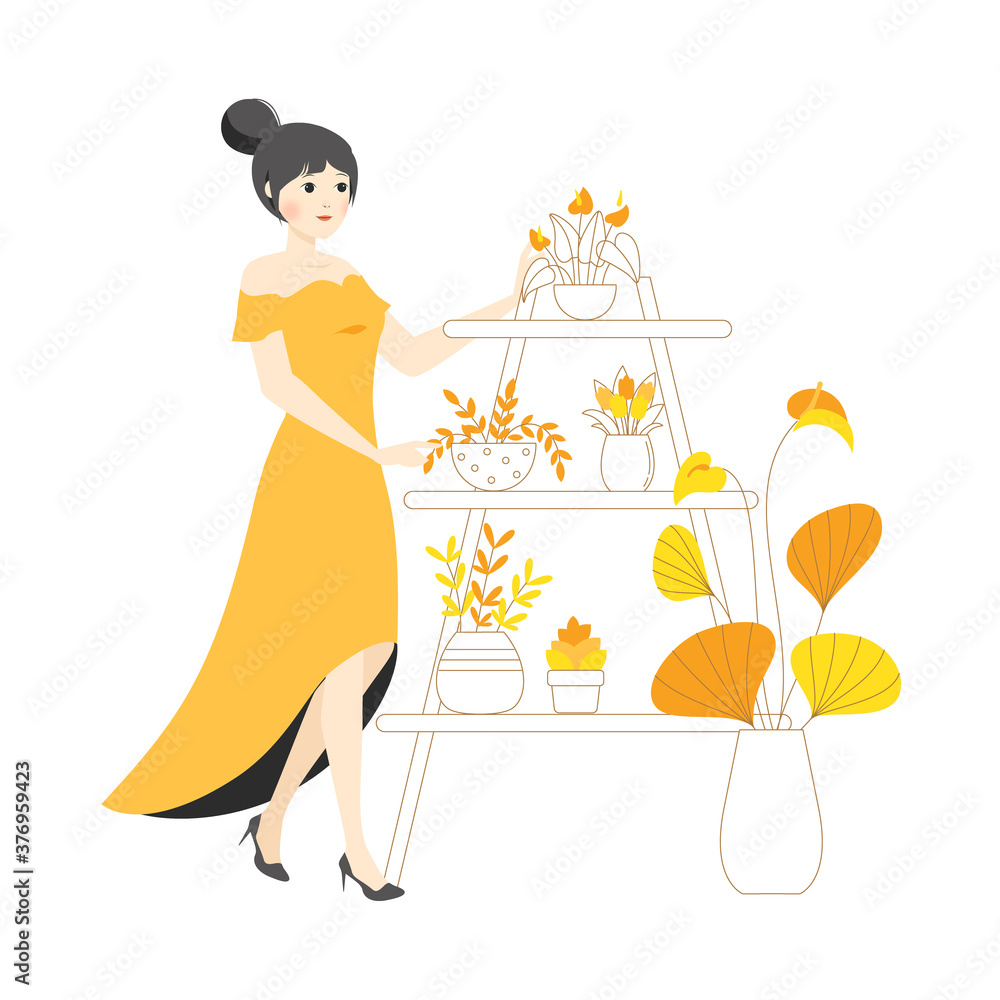 Obraz premium Fashion character woman girl concept Illustration gardening plants flower florist botanical 