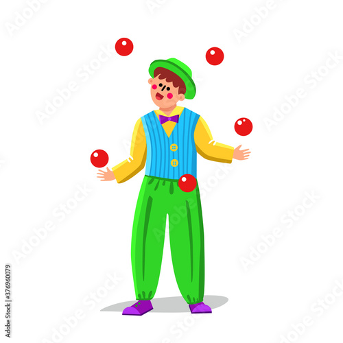 Juggler Clown Juggling Balls In Funny Suit Vector