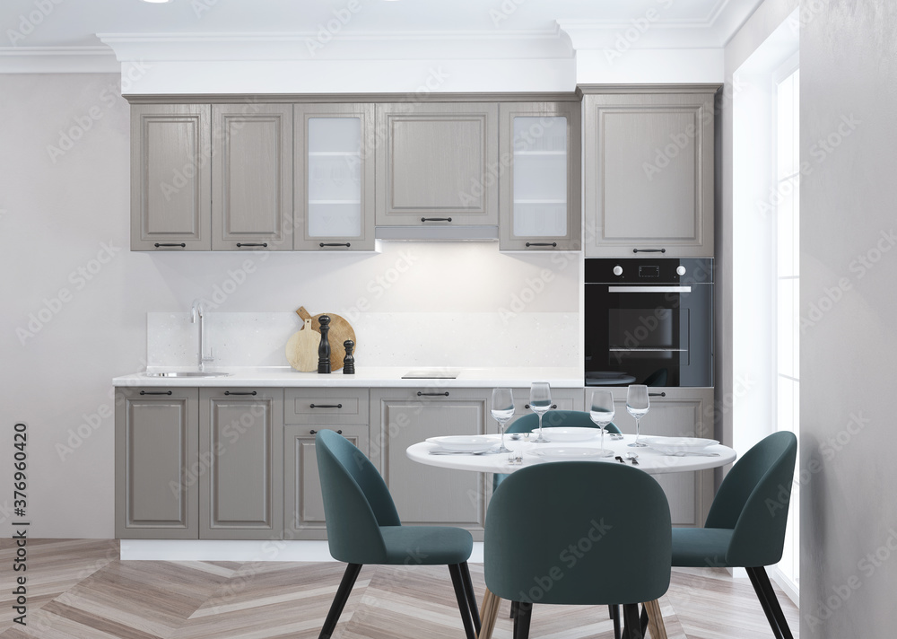 Fototapeta premium Modern kitchen interior. 3D rendering.