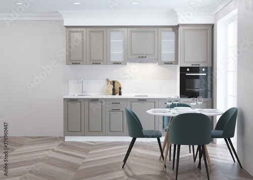 Modern kitchen interior. 3D rendering.