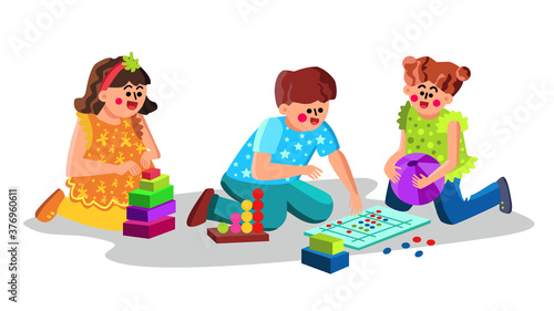 Child Care Center Children Playing Toys Vector