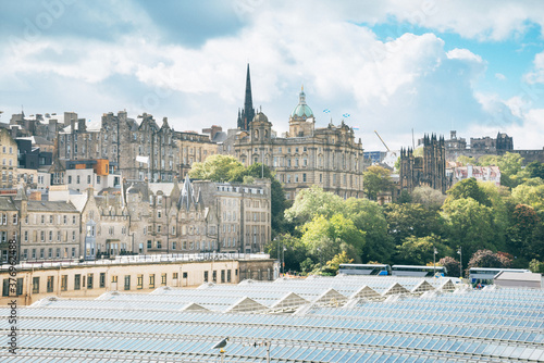 Old town and view of roof Waverley railway station in Edinburgh, Scotland, UK photo