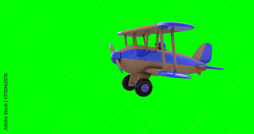 Flying a toy plane on a green screen. 3D render. Isolated Flying a toy plane on a green screen. 3D render. Isolated