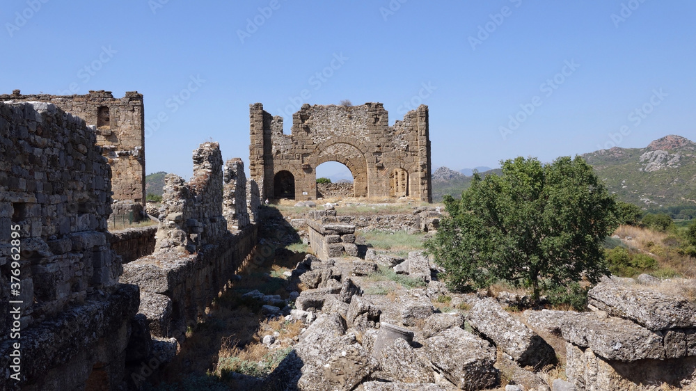 The Basilica on the other hill of Aspendos,Roman ruins.
