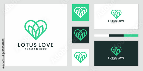 Colorful Artistic Lotus Flower logo design inspiration with heart sign
