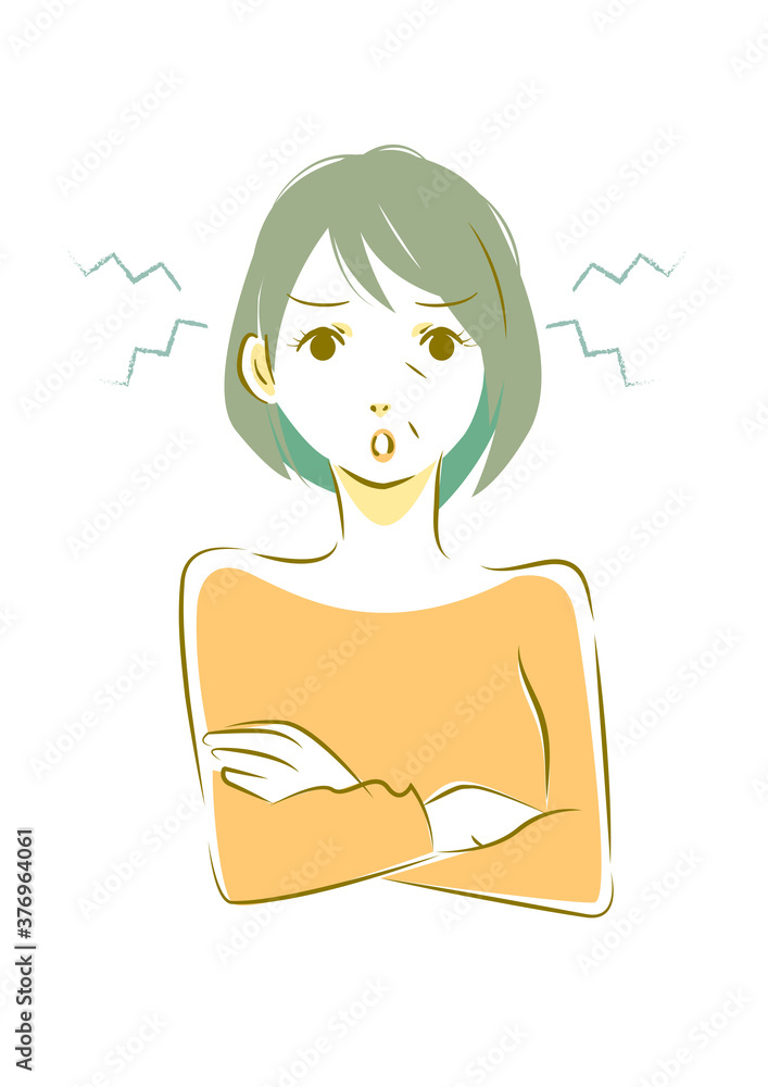 腕組でイライラしている50代女性の手描き風イラスト Stock Illustration Adobe Stock