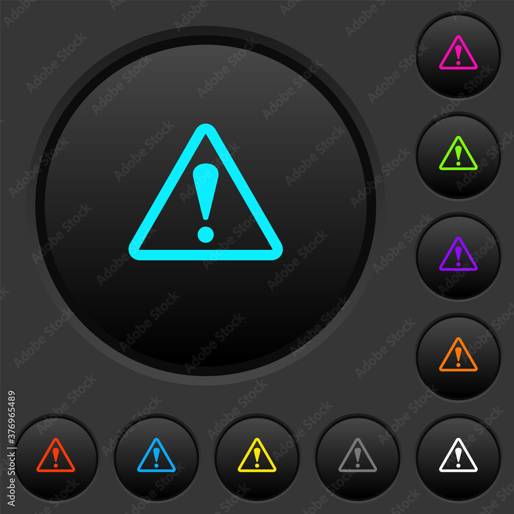 Triangle shaped warning sign dark push buttons with color icons Triangle shaped warning sign dark push buttons with color icons