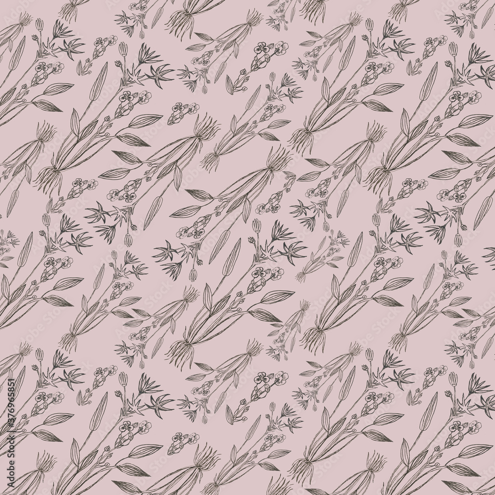 Seamless botanic floral rose pattern with damasonium polyspermum Seamless botanic floral rose pattern with damasonium polyspermum