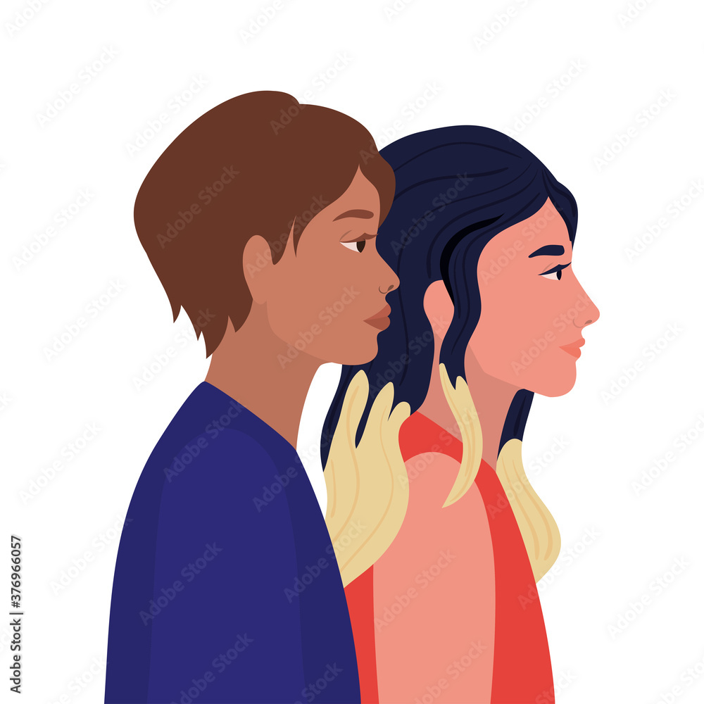 woman and brown hair man cartoon in side view vector design woman and brown hair man cartoon in side view vector design