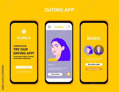 Mobile Dating App Bumble UI and UX Alternative Trendy Concept Vector Mockup on Smart Phone Screen, Social Network Design Template