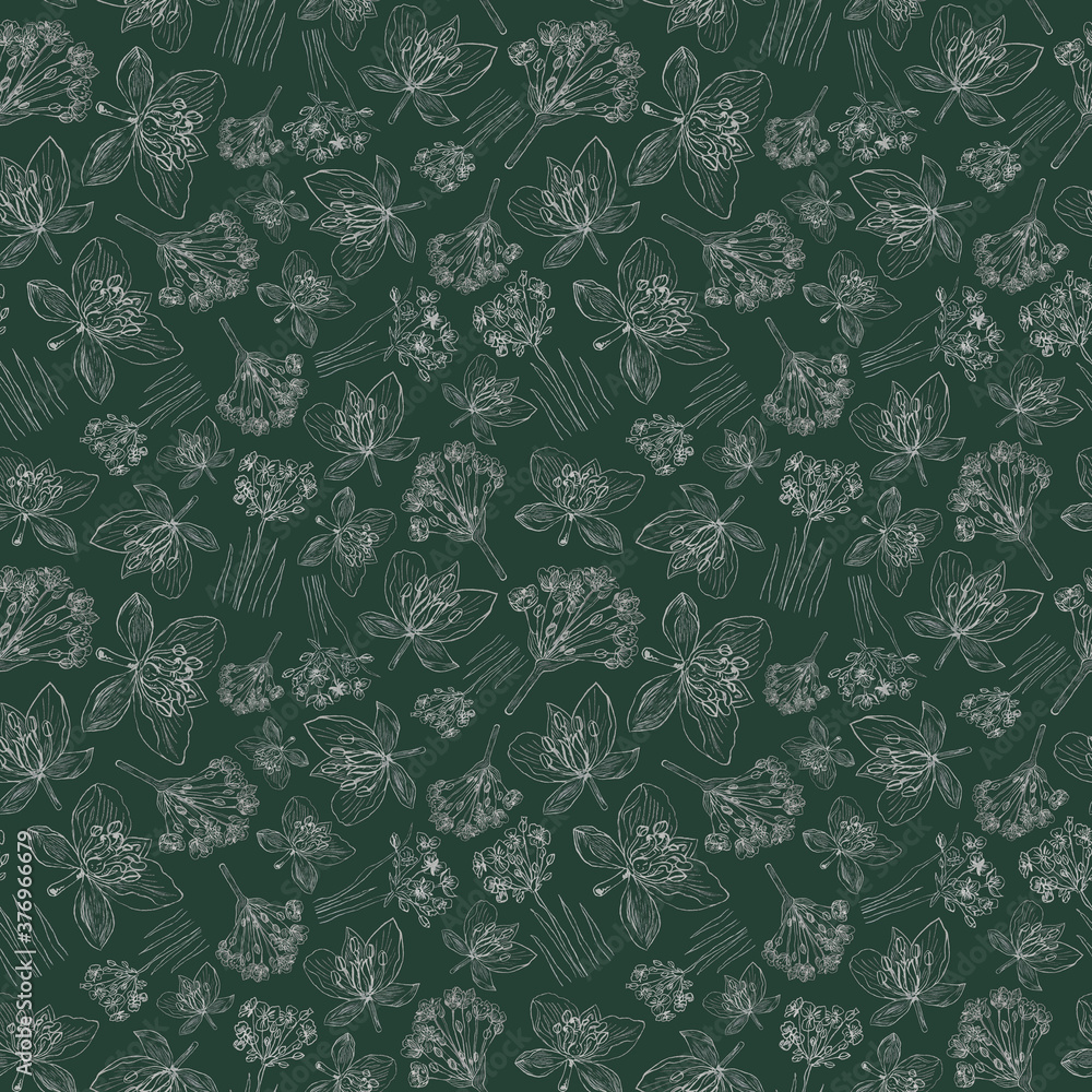 Seamless botanic floral green pattern with flowering rush Seamless botanic floral green pattern with flowering rush