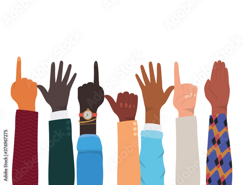 hands with number one and like sign of different types of skins vector design