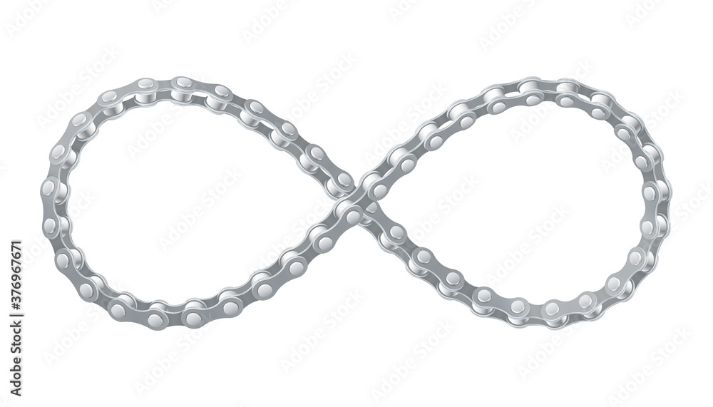 Bicycle chain twisted like Infinity sign. Realistic vector illustration. Bicycle chain twisted like Infinity sign. Realistic vector illustration.