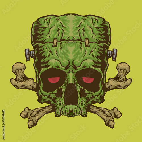 Frankenstein Skull Vector Mascot Logo Illustration