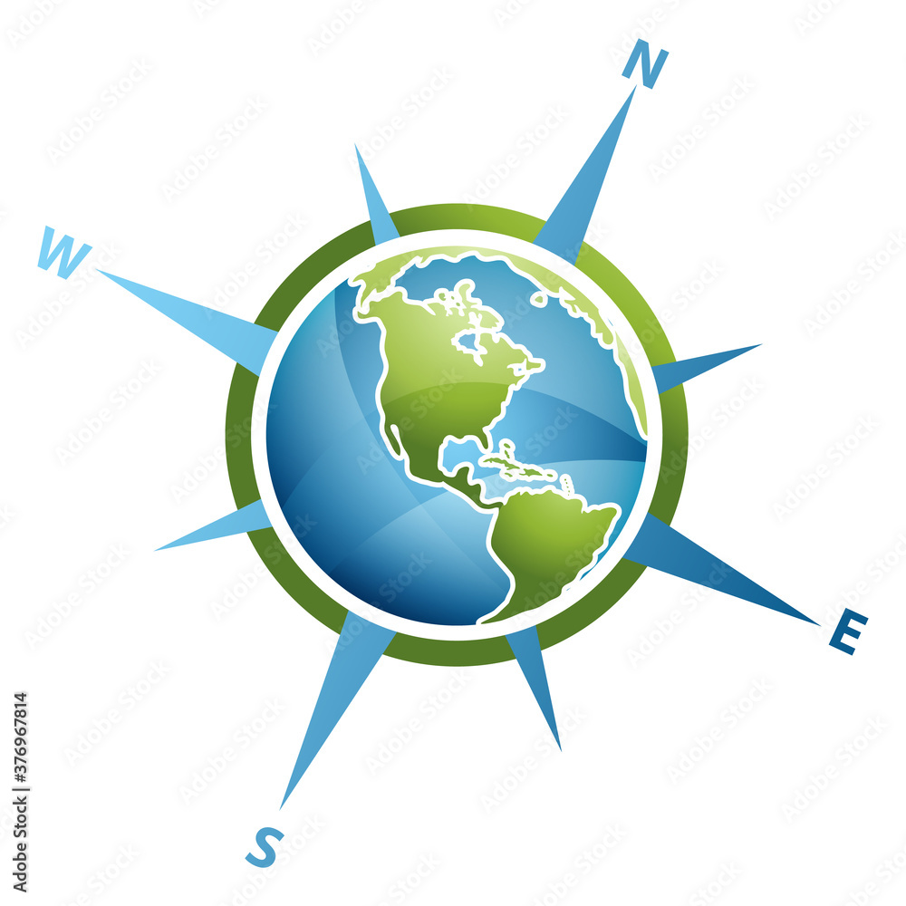 Modern and colorful design compass with globe Modern and colorful design compass with globe