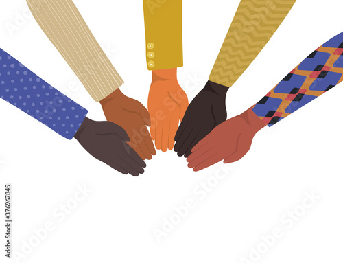 hands touching each other of different types of skins vector design