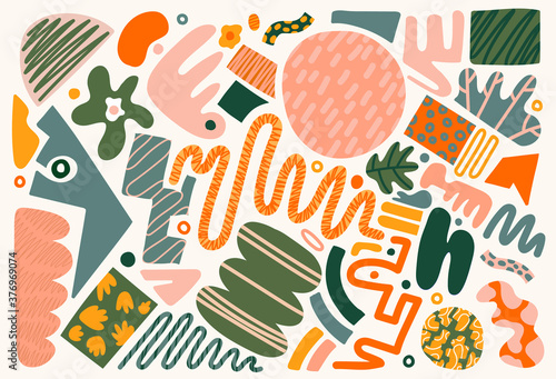 trendy doodle shapes and abstract. creative outline doodles abstract shapes. graphic design for background or frame text. abstract isolated art elements flyer, booklet, card, cover vector illustration