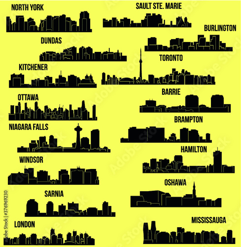 Set of 16 City in Ontario, Canada Toronto, London, Barrie, Kitchener, Ottawa, Brampton, Windsor, Niagara Falls, Oshawa, Sarnia, Hamilton, Mississauga, Dundas, Sault Ste. Maine, Burlington, North York 