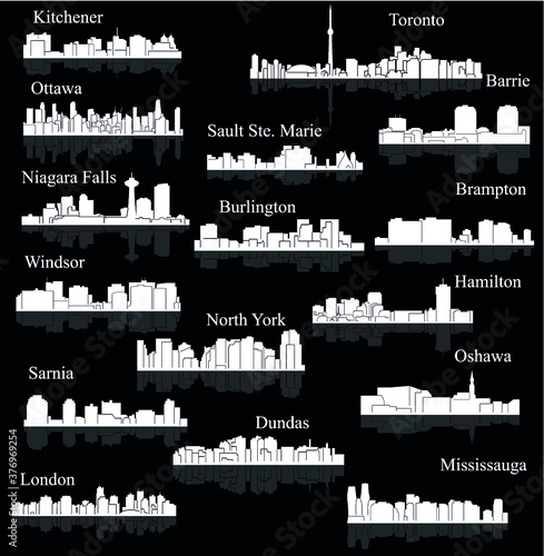 Set of 16 City in Ontario, Canada Toronto, London, Barrie, Kitchener, Ottawa, Brampton, Windsor, Niagara Falls, Oshawa, Sarnia, Hamilton, Mississauga, Dundas, Sault Ste. Maine, Burlington, North York 