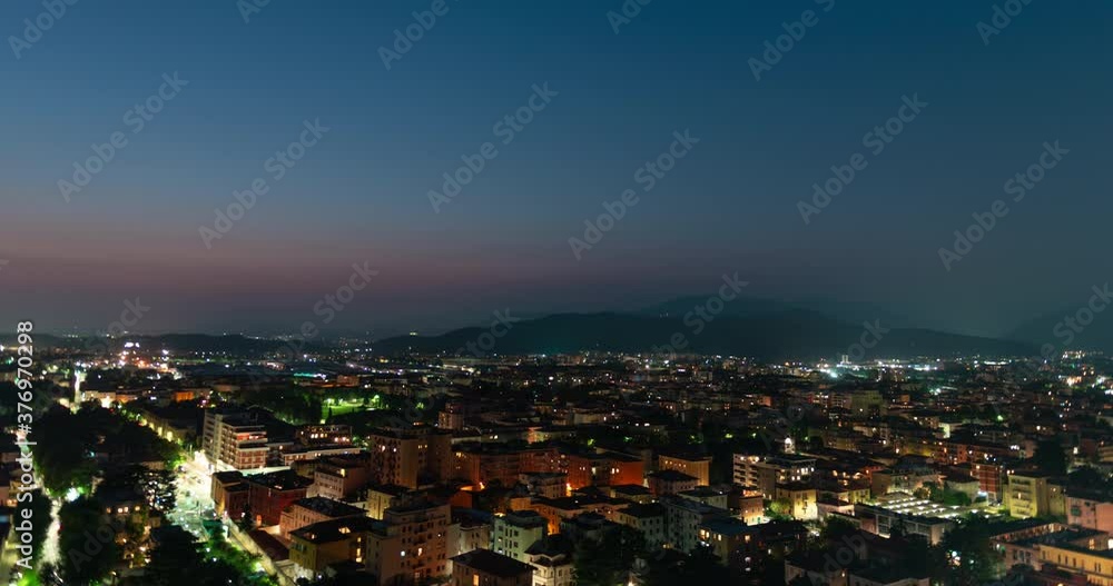 Panorama of the top view of the city in the evening just after sunset. Brescia seen from the castle at night timelapse. Panorama of the top view of the city in the evening just after sunset. Brescia seen from the castle at night timelapse.