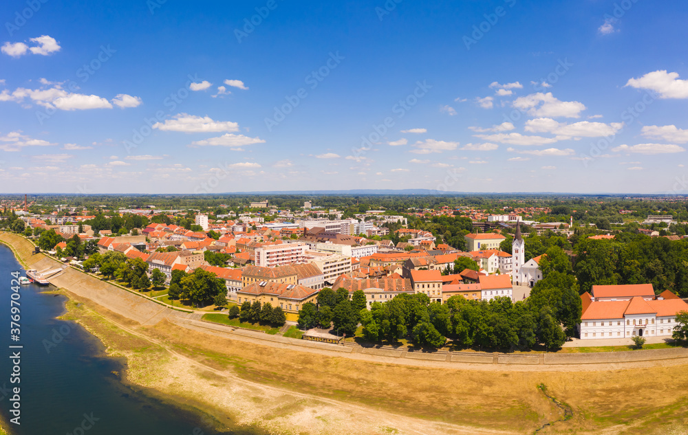 Aerial view of Sisak city center during the summer, Croatia.