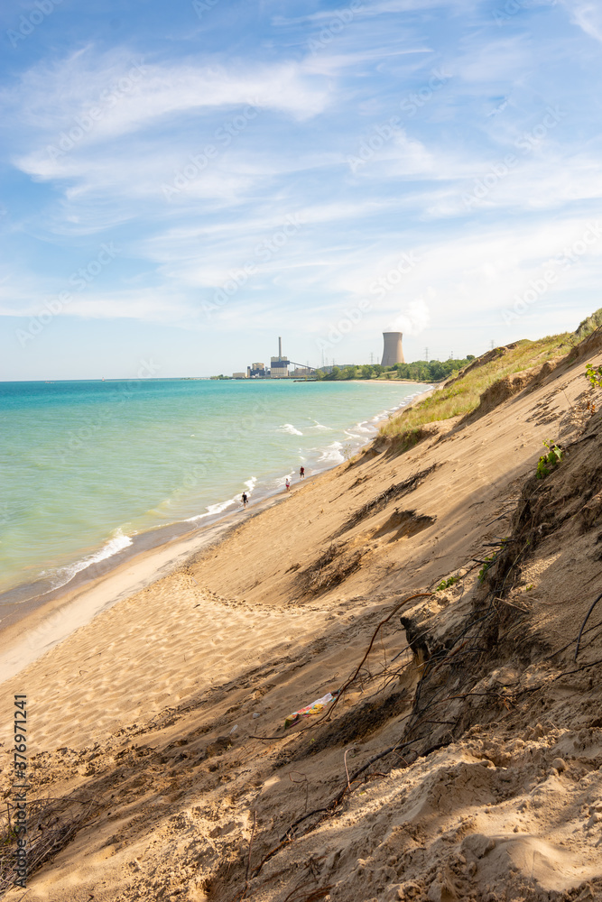 Lake Michigan on a beautiful late Summer morning.  Central Beach, Indianna Dunes national park - Mount Baldie.