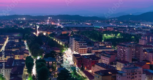 Wallpaper Mural Panorama of the top view of the city in the evening just after sunset. Brescia seen from the castle at night timelapse. Torontodigital.ca