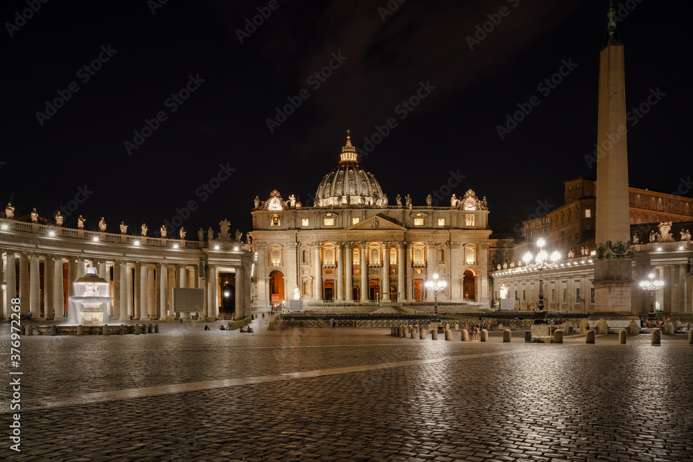 St. Peter's Cathedral at night in Rome