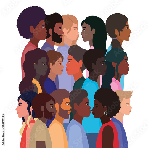 diversity skins of women and men cartoons vector design