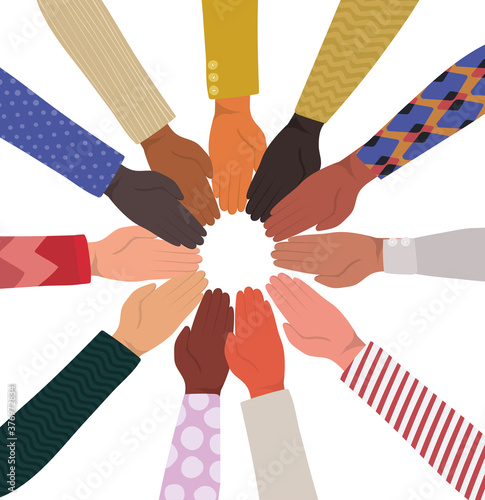 diversity of hands touching each other in circle vector design