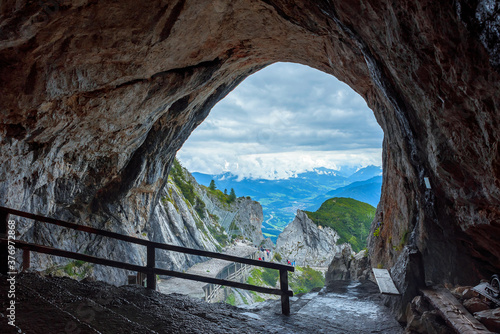 Entrance of the greatest ice cave in the world. This place is tehre in Upper Austria next to Werfen city. UNESCO world heritage. Amazing view in central Alps. photo