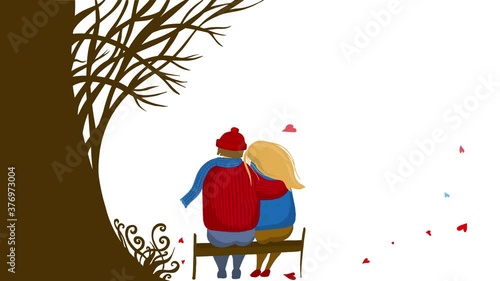 A couple in love sits under a tree. Falling hearts. Happy Valentine's Day. Video