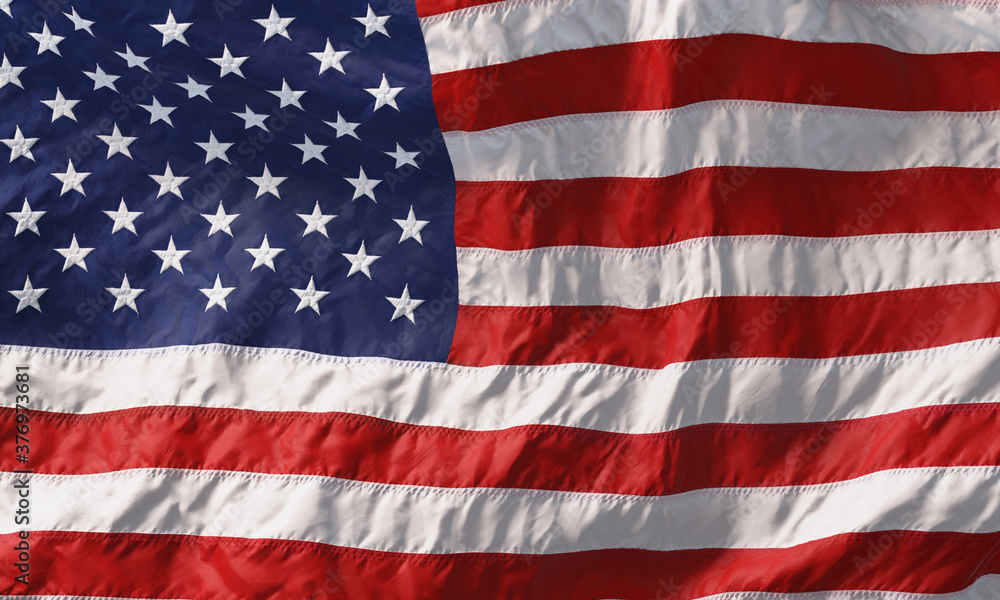 Fototapeta premium Background made of American flag waving in the wind. 3D