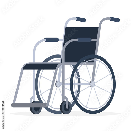 Flat vector illustration of a wheelchair in the hospital with no people. Isolated chair of a disabled person on white background.