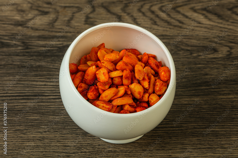 Chili peanut snack in the bowl Chili peanut snack in the bowl