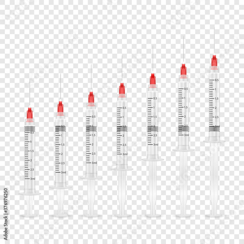 Vector 3d Realistic Blank Empty Syringe Icon Set Closeup Isolated on Transparent Backgound. Medical concept  Design Template  Mockup  Vaccine and Vaccination