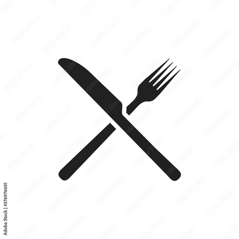 Fork and knife icon flat vector illustration. Silhouette of the silverware restaurant cutlery for dining on plate isolated on a white background designed for pub, cafe, and food court sign or logo V2 Fork and knife icon flat vector illustration. Silhouette of the silverware restaurant cutlery for dining on plate isolated on a white background designed for pub, cafe, and food court sign or logo V2